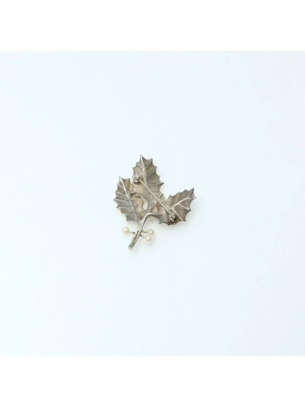 Tiffany & Co Vintage Brooch Holly Pearl Motif 925 Sterling Silver